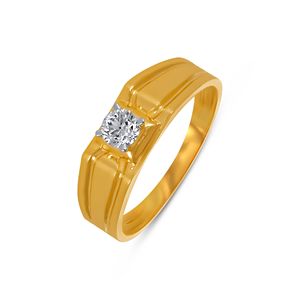 Bague solitaire classique pour homme plaquée or jaune 18 carats de qualité supérieure avec pierre en zircone cubique taille brillant rond, alliance de luxe - Product Image 1