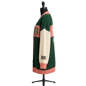 Cárdigan de Invierno para Mujer, Color Verde y Rosa, con Bloques de Color, Tejido, Bordado, con Botones al Frente, Manga Larga, Diseño Gráfico, Informal, a la Moda - Product Image 6