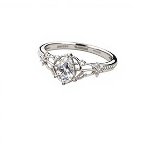 Pear Cut Diamond Engagement <b>Ring</b> Women's Vintage Floral Design <b>925</b> <b>Silver</b> Rhodium Plated - Product Image 2