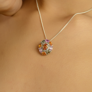 Colgante Ovalado de Diseño con Racimo de Zafiros Multicolores, Joyería Fina Hecha a Mano en Plata de Ley 925 para Mujer, Ideal para Fiestas - Product Image 4