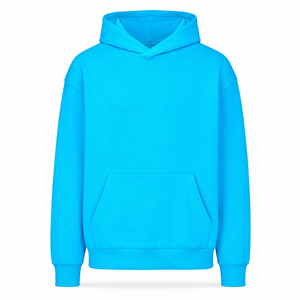 Sudadera con Capucha Premium Azul Cian sin Cordones, Hombros Caídos, Oversize, 100% Algodón Felpa, Unisex, Bolsillo Canguro, Antiarrugas - Product Image 1