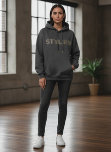 Sudadera con Capucha y Cremallera para Hombre Styliro, Corte Holgado, 100% Algodón, Felpa Francesa, Estampado Sólido en Dorado, Ropa Casual de Invierno - Product Image 4