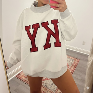 Sudadera Oversize Azul para Mujer con Cuello Redondo y Diseño de Letras CA con Efecto Agrietado, de Algodón Tejido, para Otoño, Cuello Simulado - Product Image 3