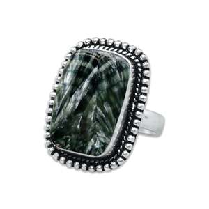 Vintage Seraphinite Gemstone <b>Ring</b> <b>Indian</b> Handmade Silver Plated Bezel Setting Third Party Certified Unisex <b>Rings</b> Factory Price - Product Image 2