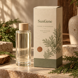 Boîte d'emballage pliable en carton SunGene Cedar Glasshouse à fermeture automatique pour flacon de recharge de diffuseur à bâtonnets - Product Image 1