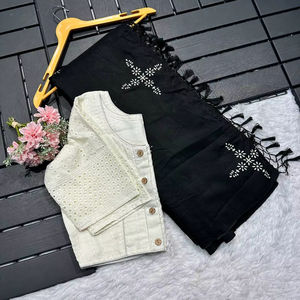 Exclusivo Sari de Muselina de Algodón y Seda con Diseño de Diseñador y Blusa Elegante, Estilo Étnico Moderno, Última Moda India, Ropa de Fiesta Modesta para Mujer - Product Image 1