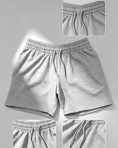 Men's Elastic Waist Solid Knitted Cotton Sweat Shorts Breathable Mid Waist Casual Athletic Pants with Pockets - Product Image 3