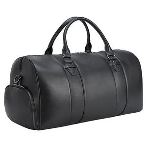 Sac de voyage en cuir véritable noir uni de luxe avec poignées supérieures et caractéristiques de durabilité - Product Image 1