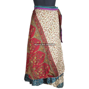 Nuevas faldas cruzadas de seda, Brasil México, sari reversible de seda reciclada, falda cruzada para fiesta en la playa, último diseño indio. - Product Image 2