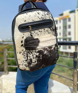 New Real Handmade Hair on Hide <b>Fur</b> Leather Backpack Retro Genuine Natural Cowhide Leather Vintage Unisex Casual Work Laptop <b>Bags</b> - Product Image 2