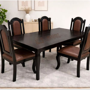 Juego de Mesa y Sillas de Comedor de Alta Calidad, Estilo Moderno, Tapizado en Cuero Genuino, con Estructura de Madera Sólida Natural - Product Image 1