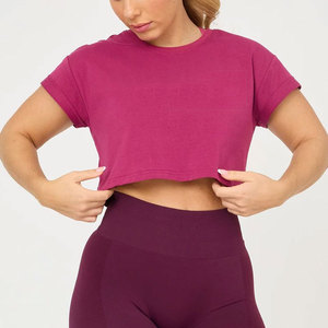 Camiseta Deportiva Nueva para Mujer, para Gimnasio, Entrenamiento, Verano, Diseño Holgado, Material de Jersey de Algodón, Top Corto - Product Image 3