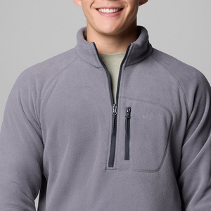 Men's Gray Quarter Zip Fleece Pullover Sweatshirt Regular Fit Solid Color O-Neck Casual Autumn Wear 100% Cotton Anti-Pilling - Product Image 3
