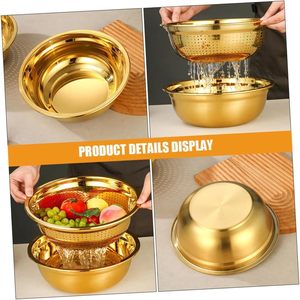 Microporous Colander Golden Strainer Bowl Combo Set Rice Washing Bowl Fruit <b>Vegetable</b> Washing Strainer Atta Kneading Bowl - Product Image 6