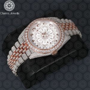 Montre de luxe pour homme Charm Jewells en acier inoxydable, cadran 40 mm, lunette sertie de diamants, mouvement mécanique analogique, résistance à l'eau 10 bars, bouton poussoir - Product Image 1