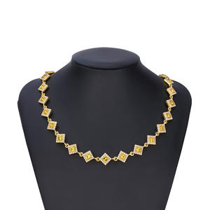 Women's S925 Silver Moissanite <b>Statement</b> <b>Necklace</b> Geometric Red Square Rhodium Plated Link Chain Party Jewelry - Product Image 4