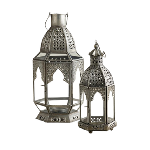 Set Of Two Different Size And Shape <b>Lantern</b> In Glass And Metal <b>Silver</b> Color <b>Lantern</b> For Home Decor Accessories - Product Image 1