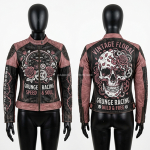 Mortal Mermaid Skeleton Leather Racing Jacket Teal <b>Scale</b> Pattern Graphic Gothic Motorbike Rider Heavy Duty Protective Outerwear - Product Image 5