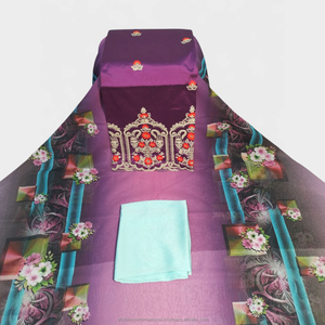 Tela Verde Turquesa de Lujo con Estampado Floral Suizo Dirac y Panel Frontal Bordado para Vestidos de Boda Somalíes - Product Image 6