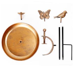 Baño para Pájaros Multiusos con Estaca, Comedero de Metal Cobre Antiguo con Adorno de Mariposa y Pájaro, Decoración para Patio, Terraza y Barandilla - Product Image 3