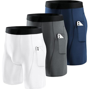 Shorts de compression pour hommes 2026 avec poches latérales, séchage rapide, en Spandex et Polyester, pour entraînement sportif et gym, Blanc, Gris, Bleu marine - Product Image 1