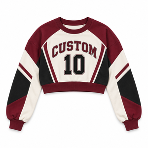 Sweat-shirt à capuche court pour femme, color block personnalisé, manches raglan, imprimé lettres, pour tenue d'équipe - Product Image 4