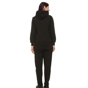 Ensemble de survêtement noir à capuche pour femmes, avec bordure rose, sweat-shirt à fermeture éclair sur toute la longueur et pantalon à poches latérales, vêtements décontractés d'automne - Product Image 2