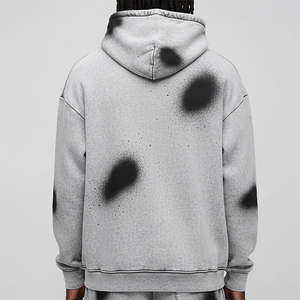 Sudadera de hip hop personalizada de invierno, bordada, con hombros caídos, oversize, negra, lavada a la piedra, teñida lisa, ecológica, 100% algodón, de felpa. - Product Image 2