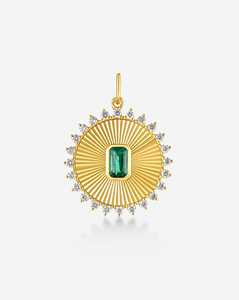 Fluted Green <b>Emerald</b> Diamond <b>Pendants</b> Minimalist Everyday Medallion Charms Sunburst Set Fine Jewelry Wholesale 14K Solid Gold - Product Image 5
