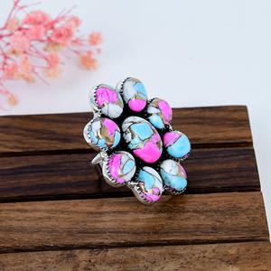 Cotton Candy Turquoise Flower <b>Ring</b> Sterling <b>Silver</b> <b>Statement</b> <b>Ring</b> Boho Artisan Jewelry Nature Inspired Gift for Her - Product Image 3