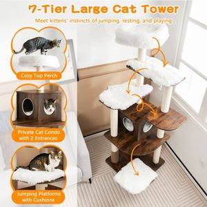 Torre para Gatos de Madera de 7 Niveles con Postes de Sisal y Árbol Rascador con Condo - Product Image 5