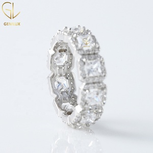 Princess Cut Diamond Band, Full <b>Eternity</b> Wedding <b>Ring</b> for Women, 14K Gold Princess & Round Moissanite Halo <b>Eternity</b> Wedding Band - Product Image 4