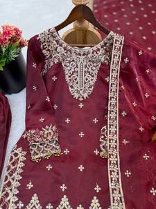 Ensemble élégant pour femme, haut et bas brodés, avec dupatta, tenue ethnique indienne tendance en 3 pièces, costume de créateur pour mariage et fête - Product Image 4