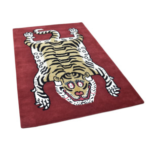 Tapis en laine de tigre tibétain sculpté à la main - Tapis rectangulaire bordeaux sur mesure à poils ras - Fournisseur en gros - Product Image 6