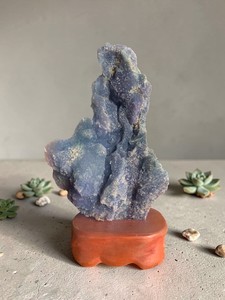 Grappe de cristal d'agate de raisin naturelle avec support en bois brun 10-20 cm, spécimen minéral, décoration d'intérieur, pierre de guérison, cadeau unique - Product Image 6