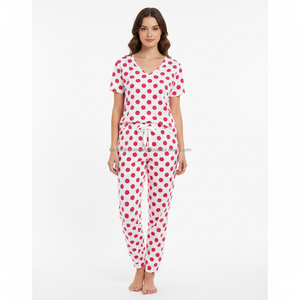 Pyjama d'été pour homme en jersey 100 % coton, grande taille, personnalisable avec logo, motif à pois, haute qualité, doux - Product Image 1