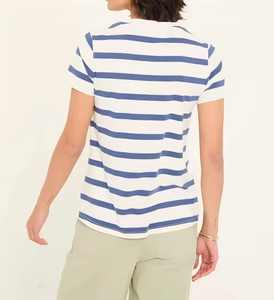 T-shirt en tricot rayé à manches courtes pour femme, coupe slim décontractée, 100% coton, avec impression numérique - Product Image 2