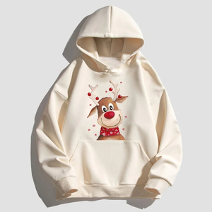 Sweat-shirt à capuche unisexe bleu marine avec imprimé de rennes, poche avant, vêtement décontracté pour l'hiver et Noël - Product Image 3