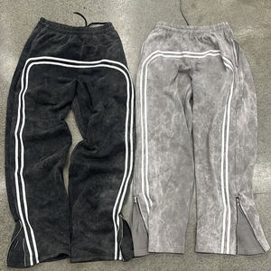 Pantalon de jogging évasé personnalisé de haute qualité pour homme, style streetwear, délavé à l'acide, effet soleil, rayé, coupe ample - Product Image 1