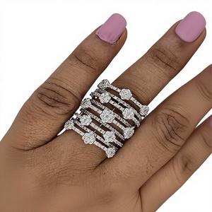 Chunky 14KT Gold Multi Row Natural Diamond Ring 4CT SI2 I1 Clarity Natural Diamonds in GH Color Unique Statement Piece - Product Image 1