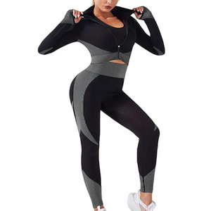 Edoor Wears Women's Quick Dry Spandex/Nylon Dot Pattern Contrast Stitch Workout <b>Bodysuit</b> Long Sleeve Yoga Jumpsuit Rompers One - Product Image 1