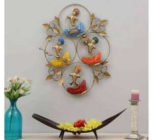 Décoration murale en métal faite à la main pour mariage, design musical Marwari moderne, multicolore, vase mural pour la maison, aspect traditionnel - Product Image 3