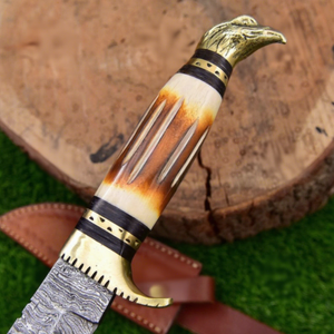 Couteau artisanal sur mesure en acier Damas, manche de 13 pouces en os avec entretoises en laiton et entretoises en bois Pakka - Product Image 2