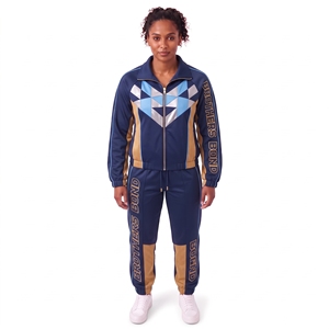 Conjunto deportivo personalizado para mujer en verde esmeralda y azul marino, chaqueta con panel de monograma, pantalones elásticos, 2 piezas, ropa deportiva informal. - Product Image 6