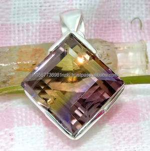 Natural Ametrine <b>Necklace</b> 925 Sterling <b>Silver</b> Gold Plated Jewelry with Color Gemstone and Zircon Accents Statement Gift for Her - Product Image 1