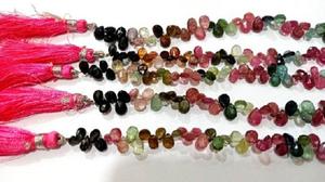 Cuentas de turmalina natural multicolor en forma de pera, vendidas por hebra de 8 pulgadas de largo - Product Image 2