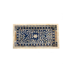 Plateau de service en os noir incrusté, motif floral de luxe, plateau décoratif ottoman rectangulaire, artisanat indien pour la table à café - Product Image 2