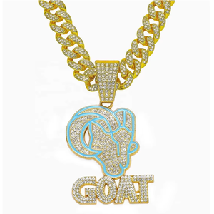 Collier pendentif chèvre en émail bleu avec moissanite et zircone cubique, finition argentée, style Hip Hop pour le streetwear - Product Image 2