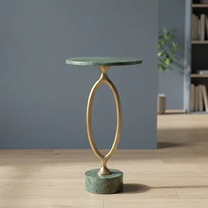 Modern Green Marble Top <b>Side</b> <b>Table</b> with Sculptural <b>Gold</b> Metal Base Elegant Contemporary Accent Furniture for Living Room Decor - Product Image 3