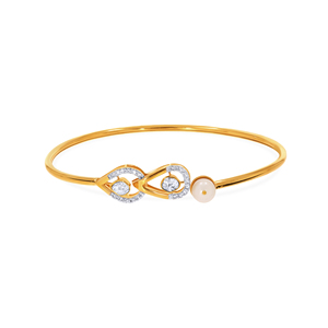 Luxury 18K Gold Plated Pearl & CZ Diamond <b>Infinity</b> Bangle <b>Bracelet</b> for Women | Elegant Open Cuff <b>Bracelet</b> with Round Pearl | Min - Product Image 1